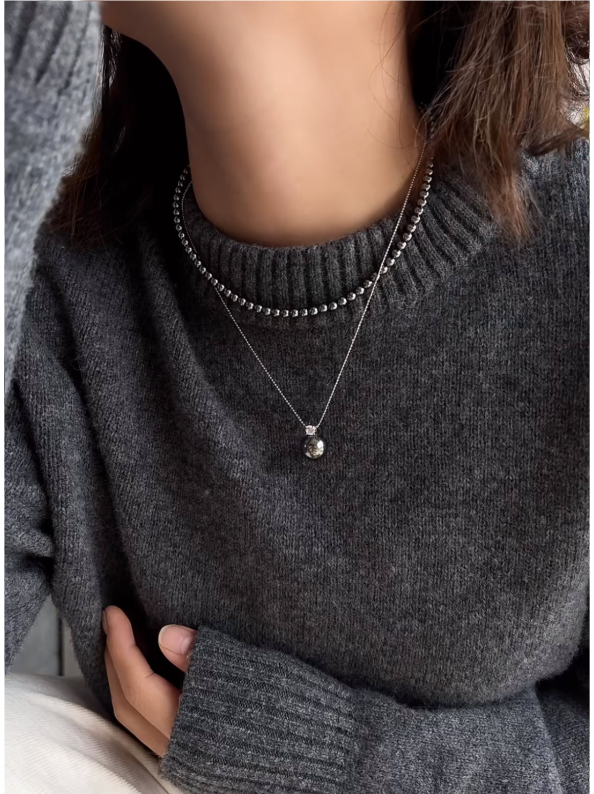 大溪地戴妃项链Diana-Inspired Tahitian Pearl Pendant with 11mm Pearl, 18k White Gold, and 0.1 Carat
