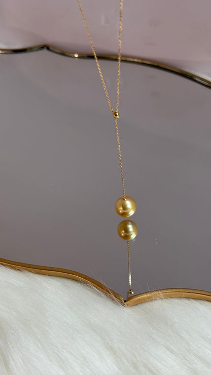 11.0mm Rich Golden South Sea Pearl Y-Necklace with 18K Gold Chain
