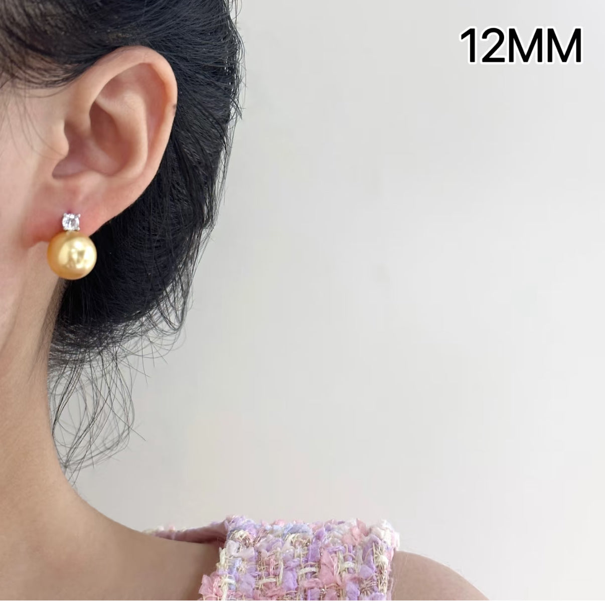 戴妃耳钉：11-12mm Golden Pearl Dangly Earrings with D-0.10