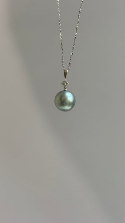 海洋蓝铂金灰11mm吊坠项链D-0.05ct、18kWG