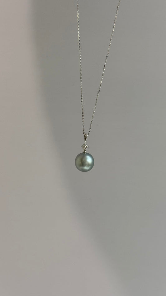 海洋蓝铂金灰11mm吊坠项链D-0.05ct、18kWG