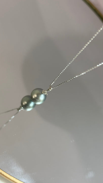 海洋蓝铂金灰11mm吊坠项链D-0.05ct、18kWG