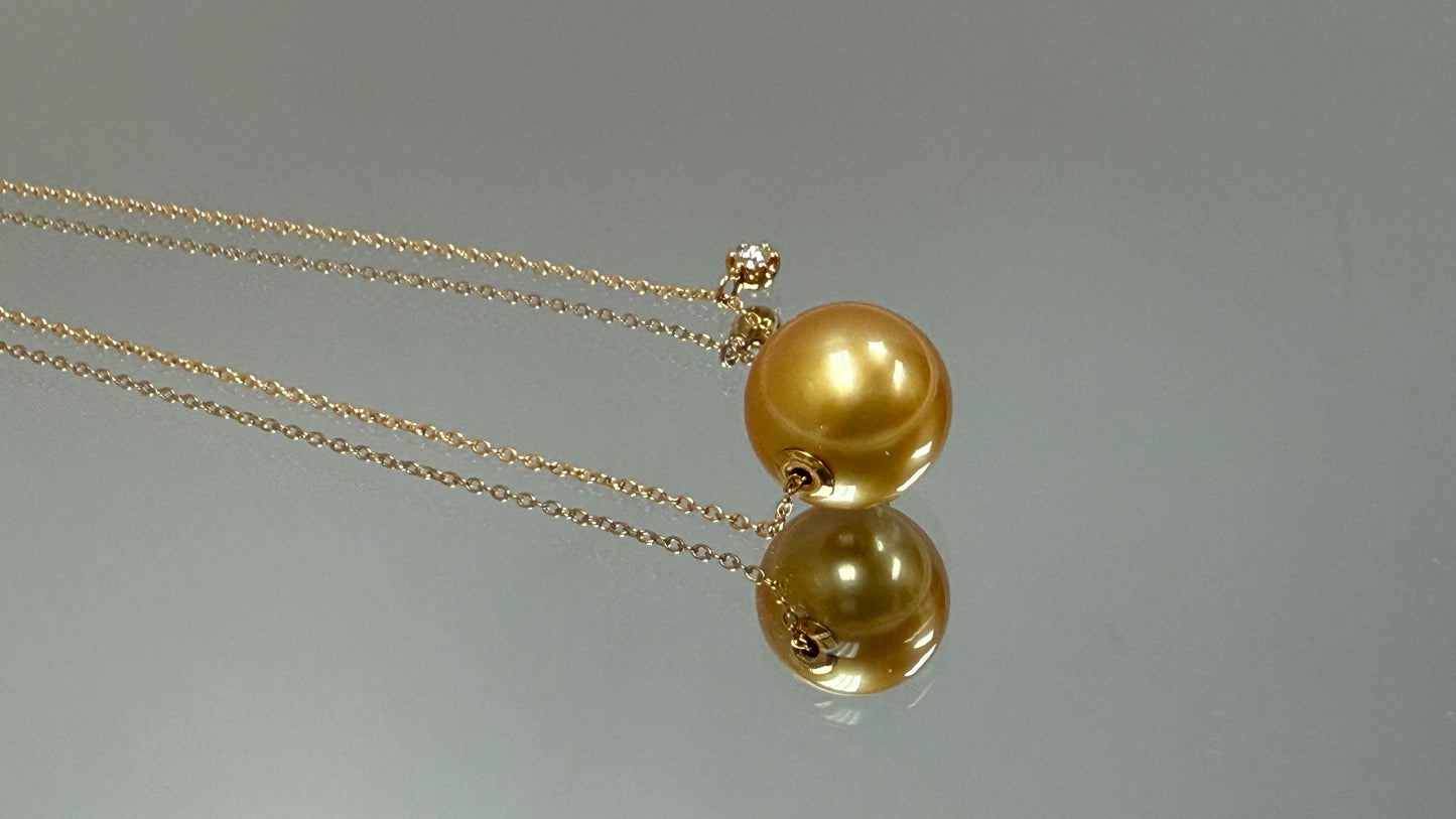 路路通项链. 南洋金珠10-11mm、D-0.05、18k