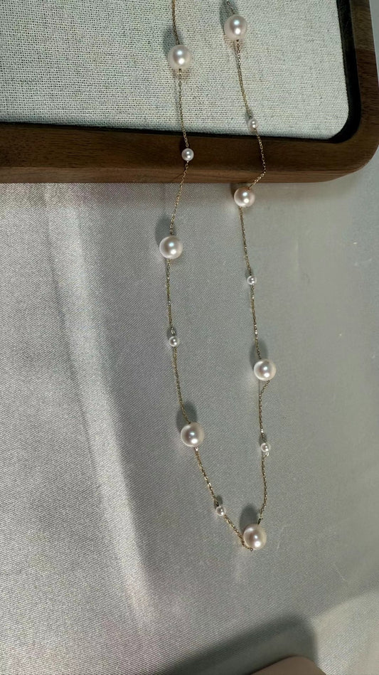 Akoya Gold Sea water Cultured Pearl Necklace 18K 满天星