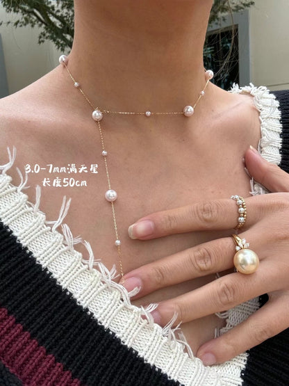 Akoya Gold Sea water Cultured Pearl Necklace 18K 满天星