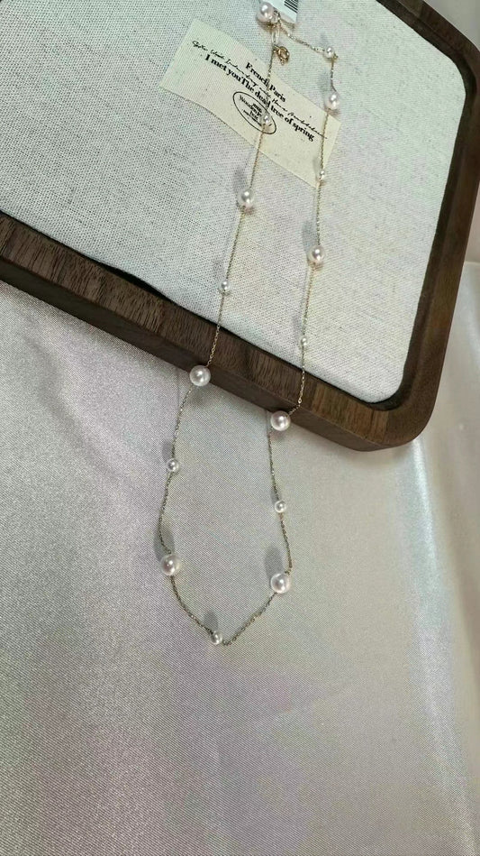 Akoya Gold Seawater Cultured Pearl Necklace 18k 满天星
