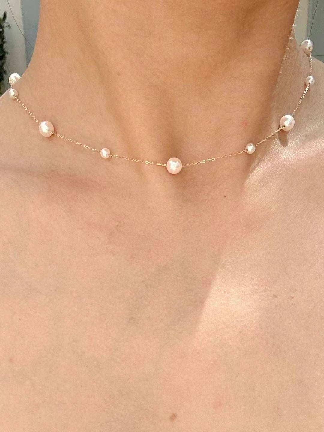 Akoya Gold Seawater Cultured Pearl Necklace 18k 满天星