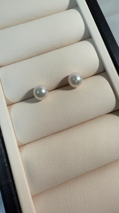 Akoya Cultured Pearl Stud Earrings in PT900 耳钉8-8.5mm