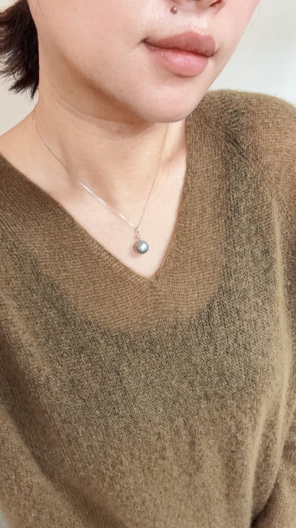 海洋蓝铂金灰11mm吊坠项链D-0.05ct、18kWG