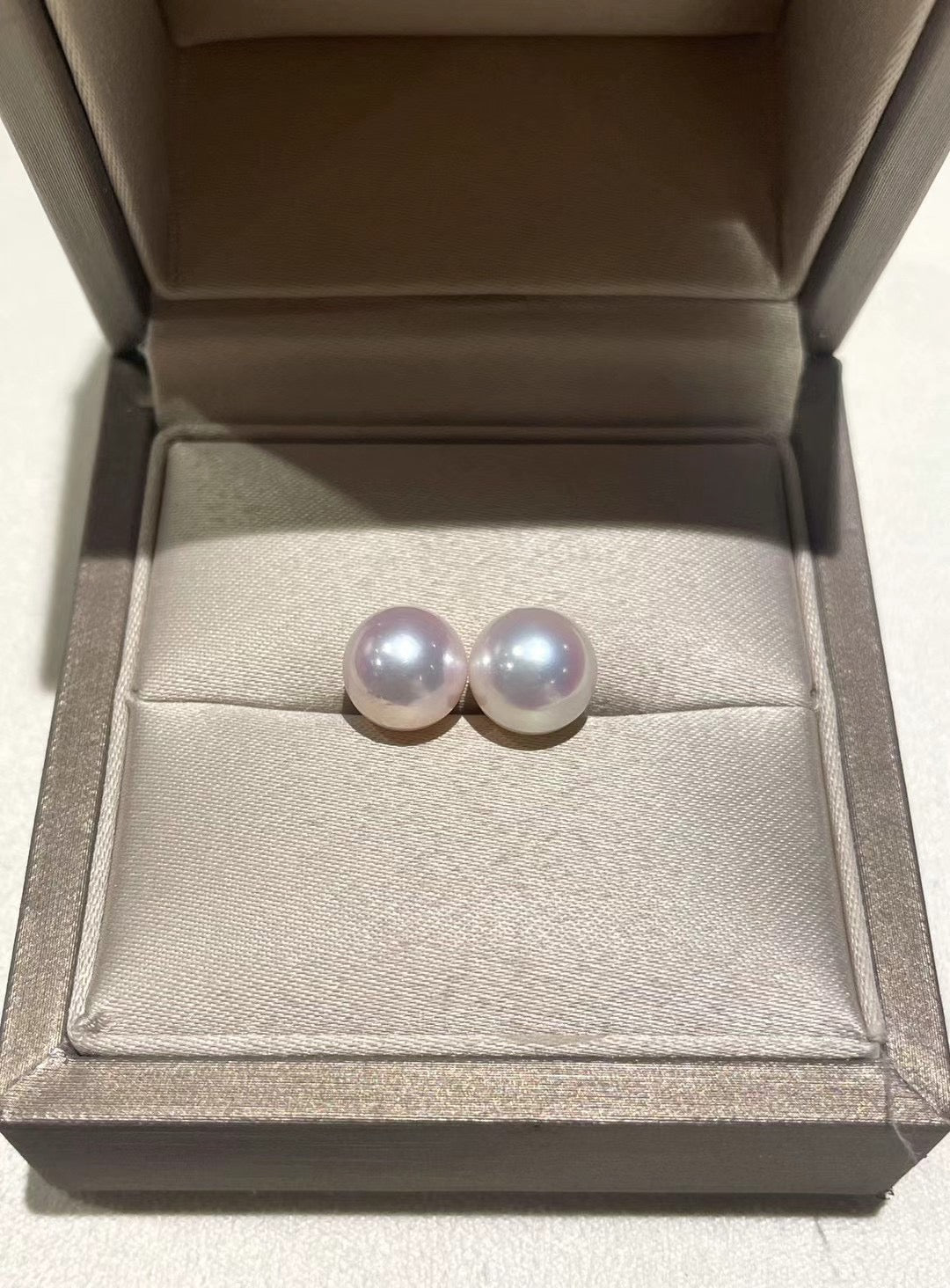 Akoya Pearl 18K Gold Simple Stud Earrings8.5-9mm 青粉光