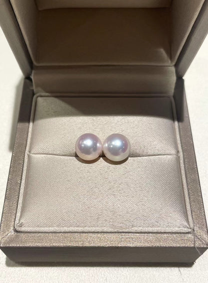 Akoya Pearl 18K Gold Simple Stud Earrings8.5-9mm 青粉光